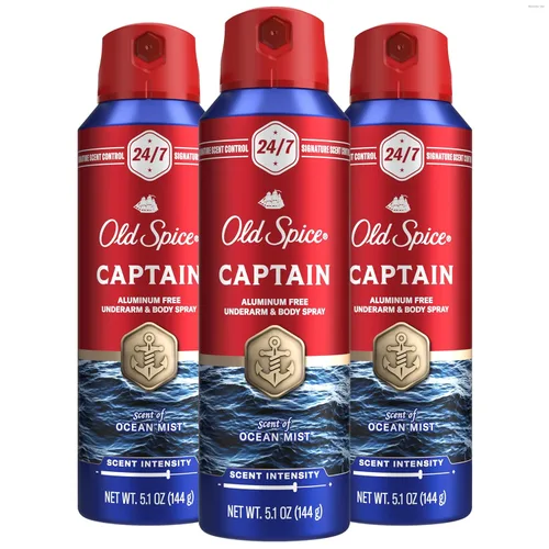 Old Spice Spray Corporal sin Aluminio para Hombres, Protección contra el Olor 24/7, Fragancia Duradera y Frescura 24/7, Aroma de Calidad de Colonia,