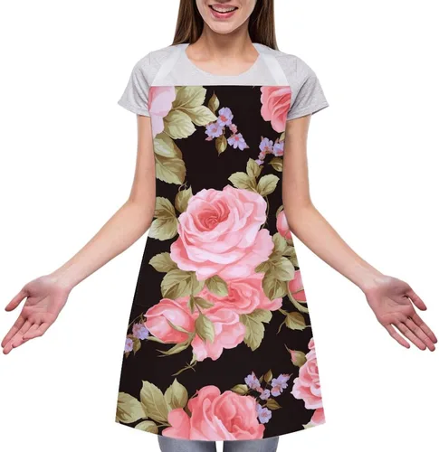 Miniatura 3 de Personalized Pink Rose Adult Apron, Kitchen Cooking Aprons for Woman Man, Adjustable Bib Apron with Pocket for Baking, BBQ Crafting Outdoors, Dining