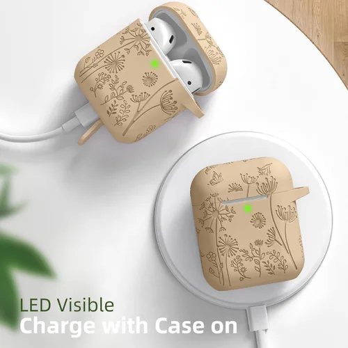 Miniatura 7 de Lerobo Funda protectora completa para AirPods de 2ª y 1ª generación, con grabado de flores, compatible con Apple AirPod, funda de carga con llavero