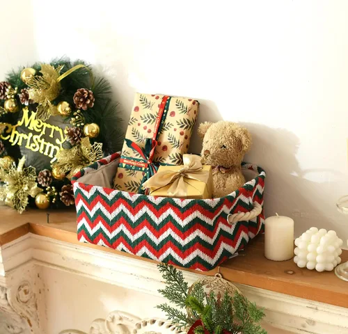 Miniatura 4 de Caja de almacenamiento para adornos de Navidad de INough, organizador de decoración festiva, tejida con hilo grueso, cesta de Navidad para niños