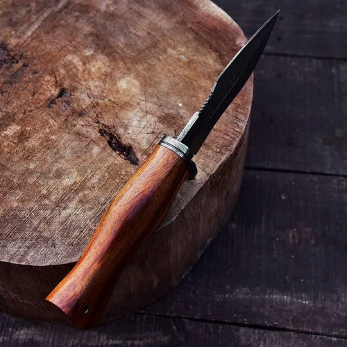 Miniatura 7 de 10 "hecho a mano forjado de acero de Damasco caza supervivencia desollar bushcraft cuchillo EDC Horizontal llevar vaina