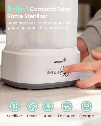 Miniatura 2 de GROWNSY Esterilizador y secadora de biberones, esterilizador eléctrico compacto para biberones (Esterilizador de Biberones), desinfectante de Gris