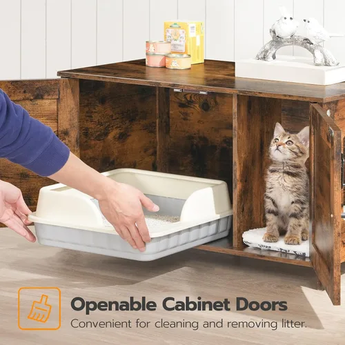 Miniatura 6 de HOOBRO Gabinete para Caja de Arena, Mueble para Caja de Arena de Gato con Divisor Removible, Mueble Grande para Caja de Arena Oculta, Casa de Madera