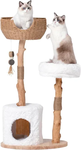 Miniatura 8 de PEGIC Natural Branch - Torre para gatos, árbol para gatos de varios niveles de 44 pulgadas de alto con nido de mimbre, poste rascador de sisal