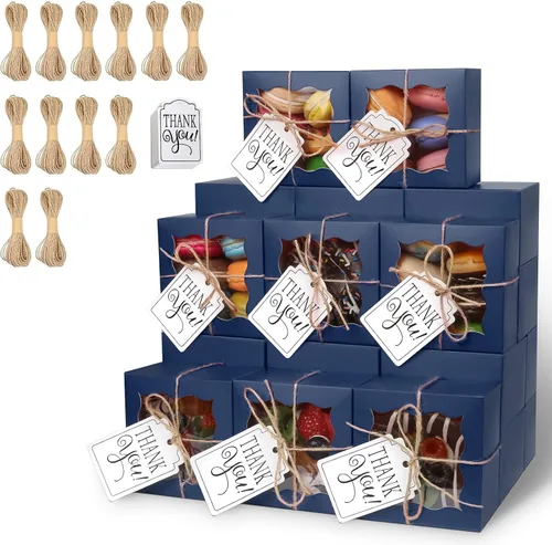 Miniatura 15 de KPOSIYA 60 cajas de panadería negras con ventana, cajas individuales de 4 x 4 x 2.5 pulgadas, caja de regalo de papel kraft negro para pasteles
