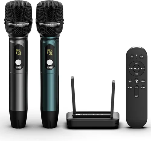 Máquina de karaoke portátil con eliminación de voz AI y reverberación de grado de estudio, sistema de micrófonos inalámbricos, Bluetooth 5.0,