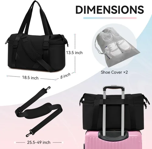 Miniatura 5 de MAXTOP Bolsa de gimnasio grande para hombres y mujeres con compartimento para zapatos, separación húmeda y seca, bolsa de lona negra para viajes