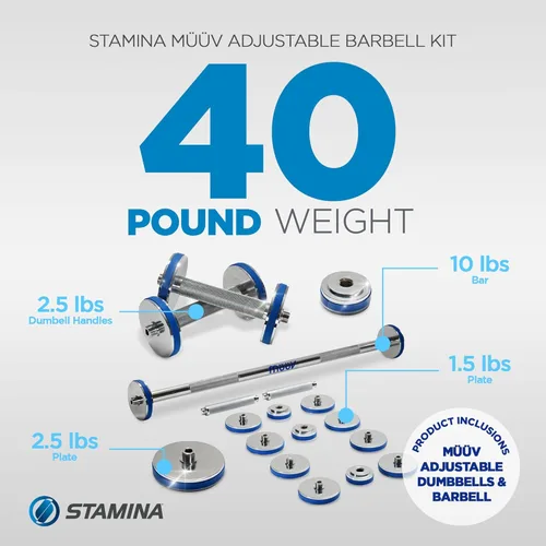 Miniatura 4 de müüv - Juego de mancuernas ajustables 2 en 1 y sistema de mancuernas para gimnasio en casa, juego de pesas de 5 a 40 libras con platos y asas