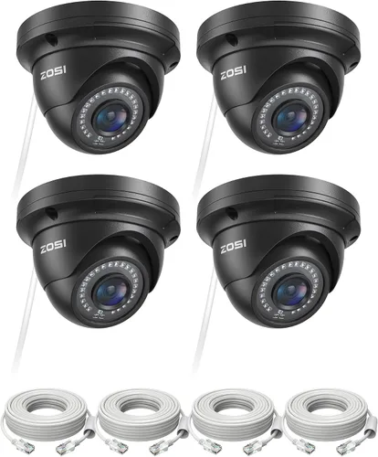 ZOSI Paquete de 4 cámaras POE de seguridad complementarias 3K de 5MP con cable, cámara IP para interiores y exteriores de 2880 x 1620, visión