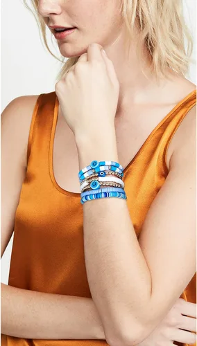 Miniatura 3 de Wonlte - Juego de pulseras de cuentas de arcilla Heishi, pulseras elásticas apilables con cuentas de mal de ojo, pulseras elásticas apilables
