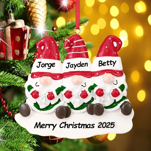 Miniatura 3 de Adornos de Navidad personalizados 2025, familia de 2, 3, 4, 5, 6, gnomo, adorno de Navidad personalizado con nombres, adornos familiares Gnomos