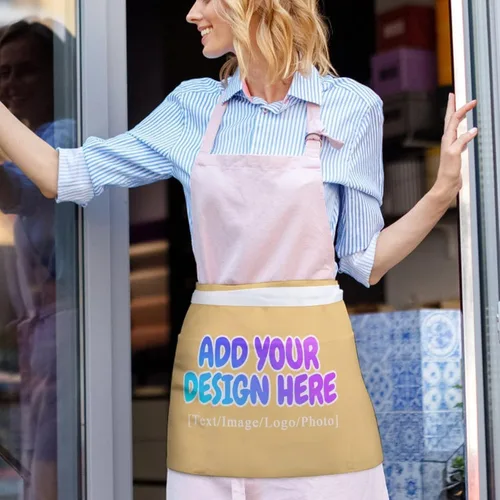 Miniatura 183 de AXKEUDO Delantal personalizado con bolsillos, delantales de cintura para camarera para cocinar en casa, restaurante, servir trabajo