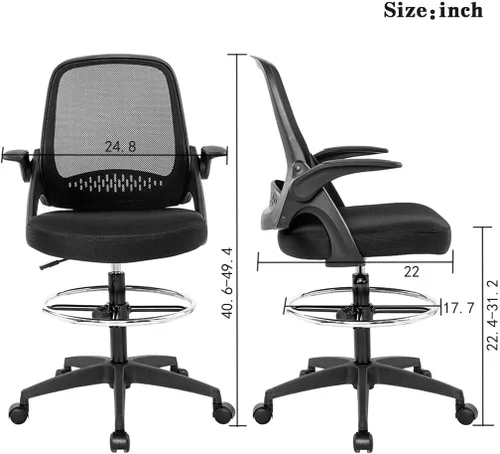 Miniatura 8 de BestOffice Silla de dibujo alta para oficina, silla de escritorio de pie, silla de computadora de malla, altura ajustable con soporte lumbar, brazos