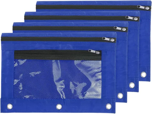 PATIKIL Estuche para lápices para carpeta de 3 anillos, paquete de 4 unidades, tela Oxford de malla con cremallera, estuche para oficina y hogar,