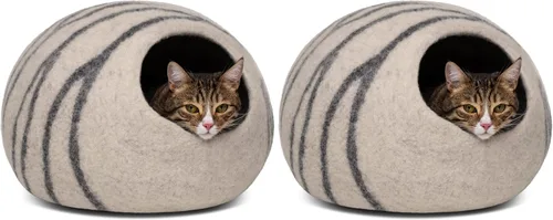 Miniatura 25 de MEOWFIA Cat Cave - Cama de fieltro prémium para gatos de interior, hecha a mano, 100% lana merina, gato (grande, esmeralda)