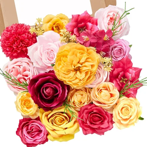 Miniatura 31 de Serwalin 2 Piezas Flores Artificiales Blancas Rosas Falsas Flores de Espuma de Seda Juego de Caja para Manualidades DIY Ramos de Pastel de Boda Un