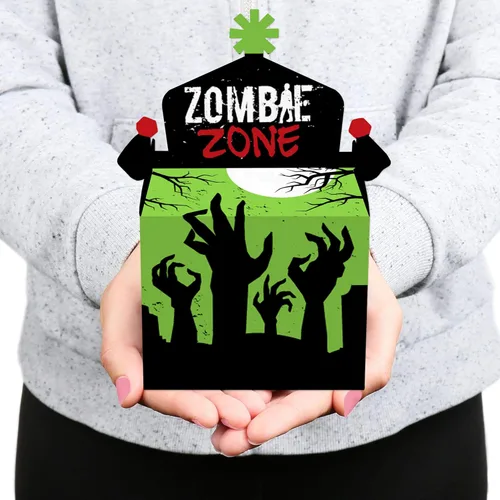 Miniatura 7 de Big Dot of Happiness Zombie Zone - Caja de golosinas para fiestas – Halloween o cumpleaños Zombie Crawl Party Goodie Gable Boxes – Juego de 12