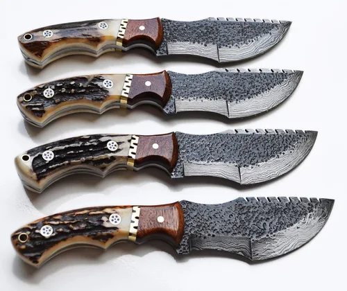 Miniatura 2 de Cuchillo de Caza de Damasco con Mango de Asta de Ciervo y Funda de Cuero (Damascus Tracker, Hoja de 4.5 Pulgadas)