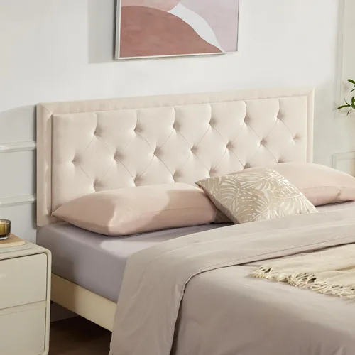Miniatura 8 de Howjoe Cabecero tapizado solo tamaño Queen, cabecero capitoné tamaño Queen, cabeceros modernos de madera maciza con altura ajustable con patas