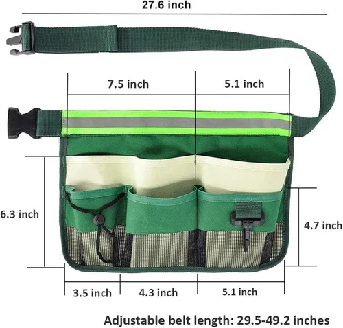 Miniatura 3 de Herramienta de jardinería para la cintura, cinturón resistente, delantal de trabajo de jardín con 7 bolsillos, bolsa de malla, organizador