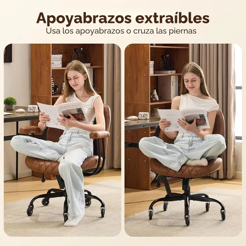 Miniatura 5 de YFO Silla de Oficina para Hogar y Escritorio, Silla de Oficina con Ruedas de Goma, Silla de Computadora Ergonómica con Soporte Lumbar, Altura Marrón