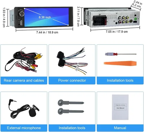 Miniatura 6 de Estéreo de Automóvil de Un Solo DIN, Radio con Pantalla Táctil HD IPS de 6.36 Pulgadas CarPlay y Android Auto con Bluetooth con Cámara de Respaldo