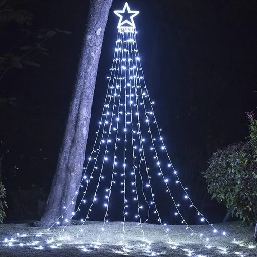 Miniatura 17 de Luces de estrella para decoración de Navidad al aire libre, 320 LED, 16.4 pies, luces de cadena para árbol de Navidad con topper de estrella