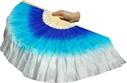 Miniatura 17 de Winged Sirenny Pares de abanicos plegables de seda cortos de 4 pulgadas (3.9 in) para adoración y baile popular chino (negro a morado)