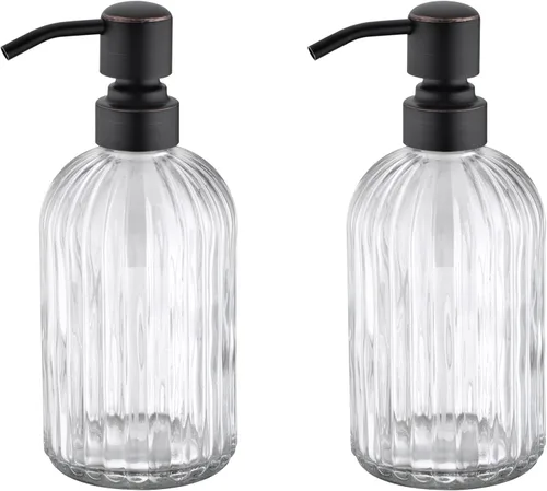 Miniatura 18 de Dispensadores de jabón de vidrio para cocina y baño, botella de vidrio pesado de 16 onzas, bomba de níquel cepillado de acero inoxidable