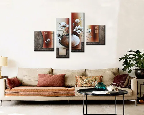 Miniatura 3 de Noah Art -Arte de flores contemporáneo, tulipán blanco en un florero, imágenes de flores 100% pintadas a mano, pintura al óleo abstracta de flores