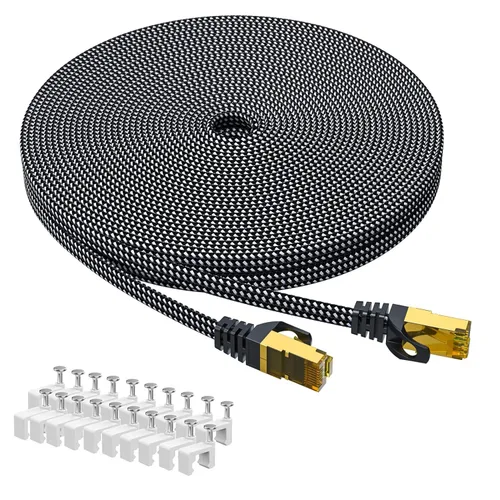 Miniatura 12 de ARISKEEN Cable Ethernet Cat 8 de 30 pies, cable para conexión de red LAN Cat8 de 40 Gbps y 2000 MHz, cable plano RJ45 blindado de alta velocidad