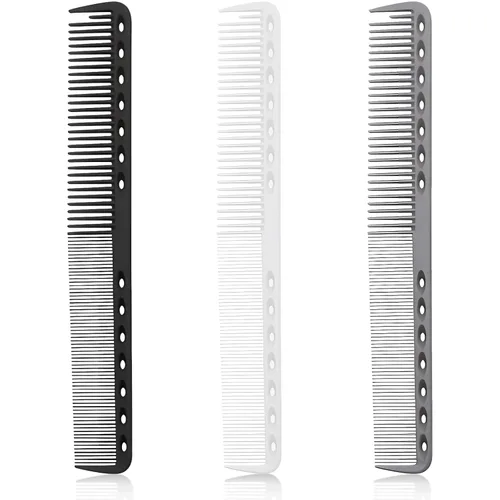 Juego de 3 peines de peluquería de fibra de carbono, peine de corte fino para hombres y mujeres, resistente al calor, negro, gris, blanco