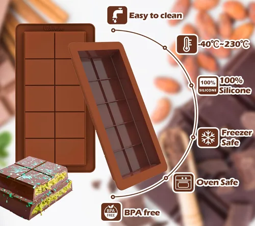 Miniatura 5 de Webake The Original - Moldes de barra de chocolate profundo, 2 unidades, moldes de barra de chocolate Dubai de silicona platino de 1 pulgada