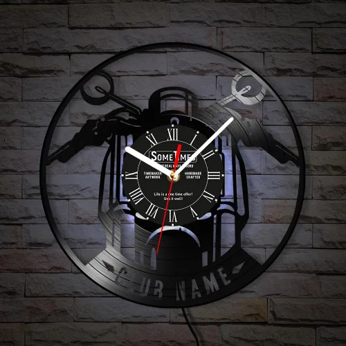 Miniatura 9 de The Geeky Days Reloj de pared con disco de vinilo para motocicleta, con nombre personalizado, 7 colores cambiantes, para motocicletas, garaje, reloj