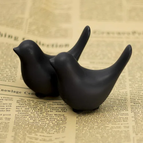 Figura de pájaro pequeño de porcelana de cerámica, escultura de estatua artesanal, decoración moderna y natural contemporánea (2 pequeños pájaros
