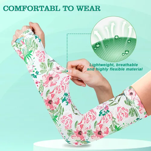 Miniatura 3 de 4 pares de mangas de jardinería antideslizantes para el brazo con agujero para el pulgar, manga solar, mangas refrescantes para los brazos