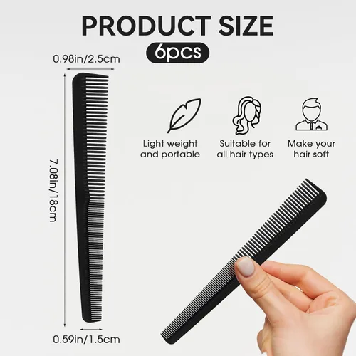 Miniatura 2 de Peine de peluquero de fibra de carbono - Peine de peluquero 2 en 1, resistente al calor, diente fino y ancho, herramienta profesional para estilista