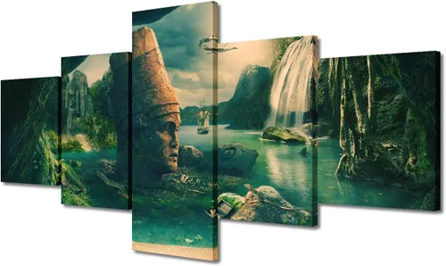 Miniatura 49 de Arte de pared con varios paneles, calendario maya, imágenes de piedra del sol, pinturas de civilización azteca sobre lienzo, sala de estar