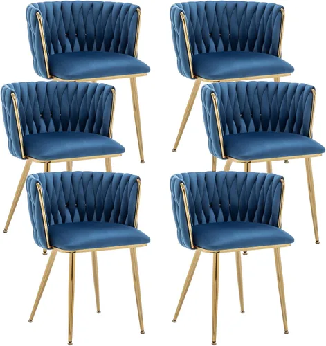 Miniatura 19 de Juego de 2 sillas de comedor de terciopelo Kiztir, sillas tapizadas de comedor con patas de metal dorado, lujosas sillas de comedor acolchadas