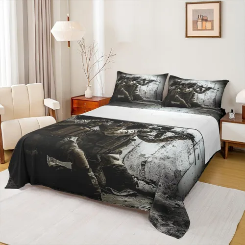 Miniatura 16 de Juego de ropa de cama de oso tamaño individual con diseño de osos y ramas de árbol genealógico, sábana bajera ajustable con diseño de árboles