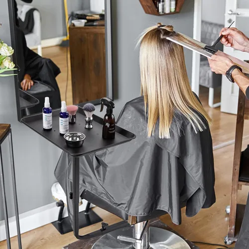 Miniatura 2 de Noverlife Bandeja de metal para salón unida a la silla, bandeja de silla de peluquería de rotación de 360 grados para herramientas de peluquería
