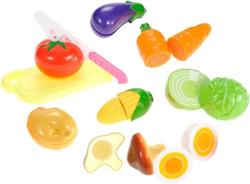 PowerTRC Juego de 18 piezas de 10 artículos de cocina para cortar frutas y verduras para niños | Juego vegano de cocina de simulación | Regalo de