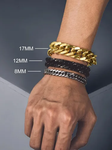 Miniatura 5 de Bandmax Pulsera de cadena cubana para hombres y mujeres, pulsera gruesa de acero inoxidable, pulsera de cadena de eslabones Hip Hop, ancho