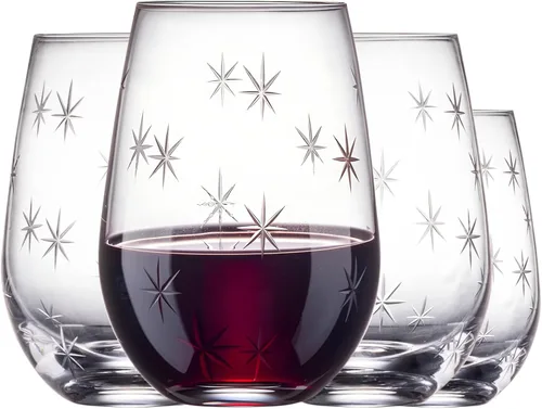 Miniatura 10 de SHOSHIN - Juego de 4 copas de vino sin tallo cortadas a mano, grandes copas de vino de cristal de 18 onzas, vasos de vino para vino tinto y blanco
