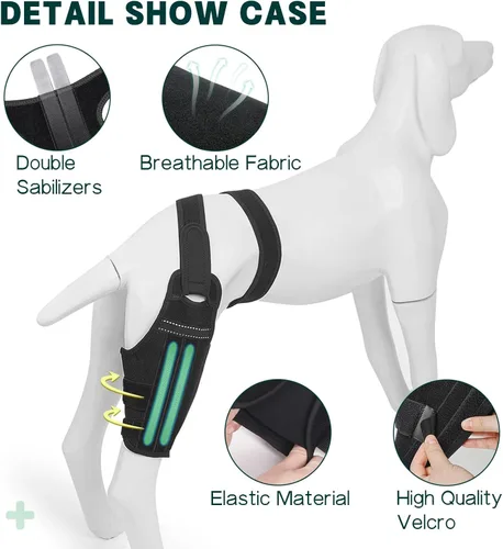 Miniatura 7 de Rodillera para perro para pierna trasera desgarrada del ligamento cruzado anterior – Soporte de pierna de perro para pierna trasera con 2 Pierna