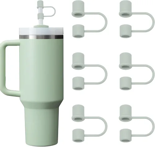 Miniatura 16 de 6 tapas de silicona para popotes compatibles con vaso Stanley de 30 y 40 onzas con asa, tapones de 10 mm, tapas para popotes a prueba de polvo Blanco