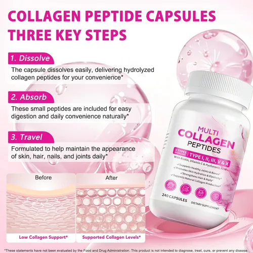 Miniatura 2 de Cápsulas de colágeno con péptidos de colágeno hidrolizados multitipo, biotina, vitamina C y ácido hialurónico - Apoya la suavidad de la piel