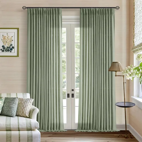 Miniatura 95 de Cortinas de lino natural con pliegues fruncidos de 120 pulgadas de largo para sala de estar, cortinas plisadas con ganchos y lengüeta trasera