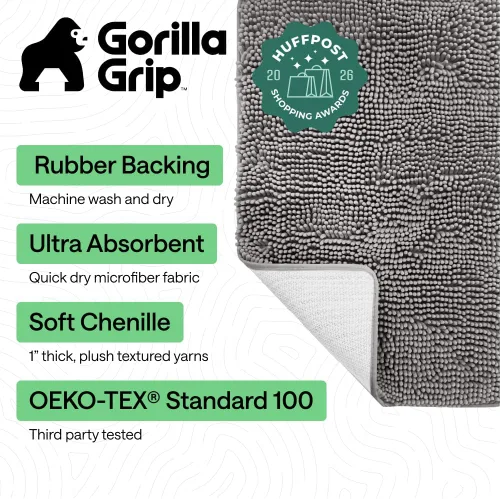 Miniatura 95 de Gorilla Grip - Tapete de baño de felpilla gruesa, suave y absorbente, secado rápido, de microfibra, con reverso de caucho, para piso de ducha, Nube