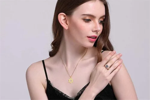 Miniatura 2 de QEPOL Collares con colgante de seis puntas chapados en oro de 18 quilates, con dije de estrella de David Megan, joyería judía de Israel